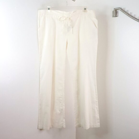 BCBG MaxAzria Women's L Ivory Linen Blend Drawstring Wide Leg Gauze Boho Pants - Picture 1 of 10
